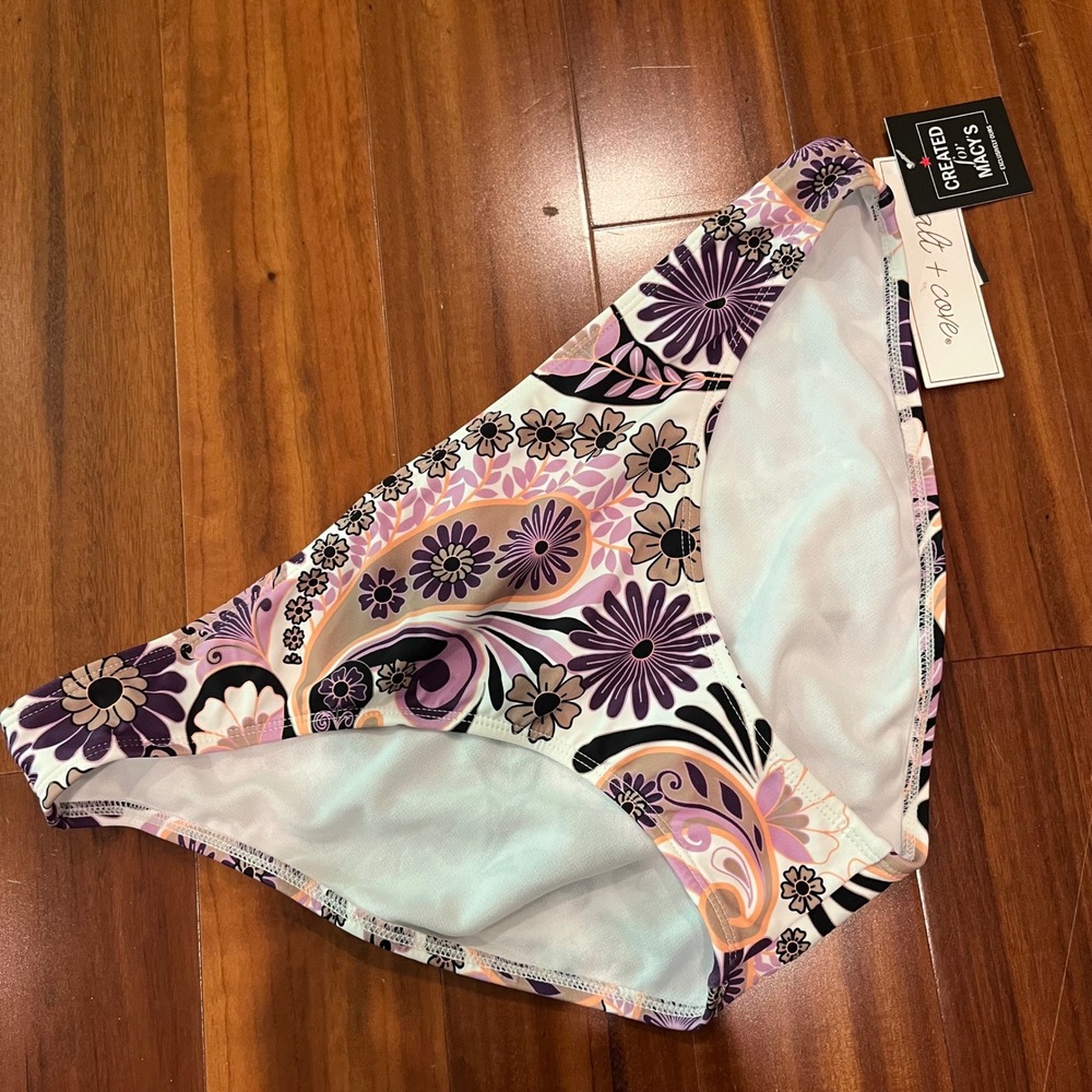 Purple Paisley Floral Bikini Bottom Salt + Cove Print Swim New Extra Large XL